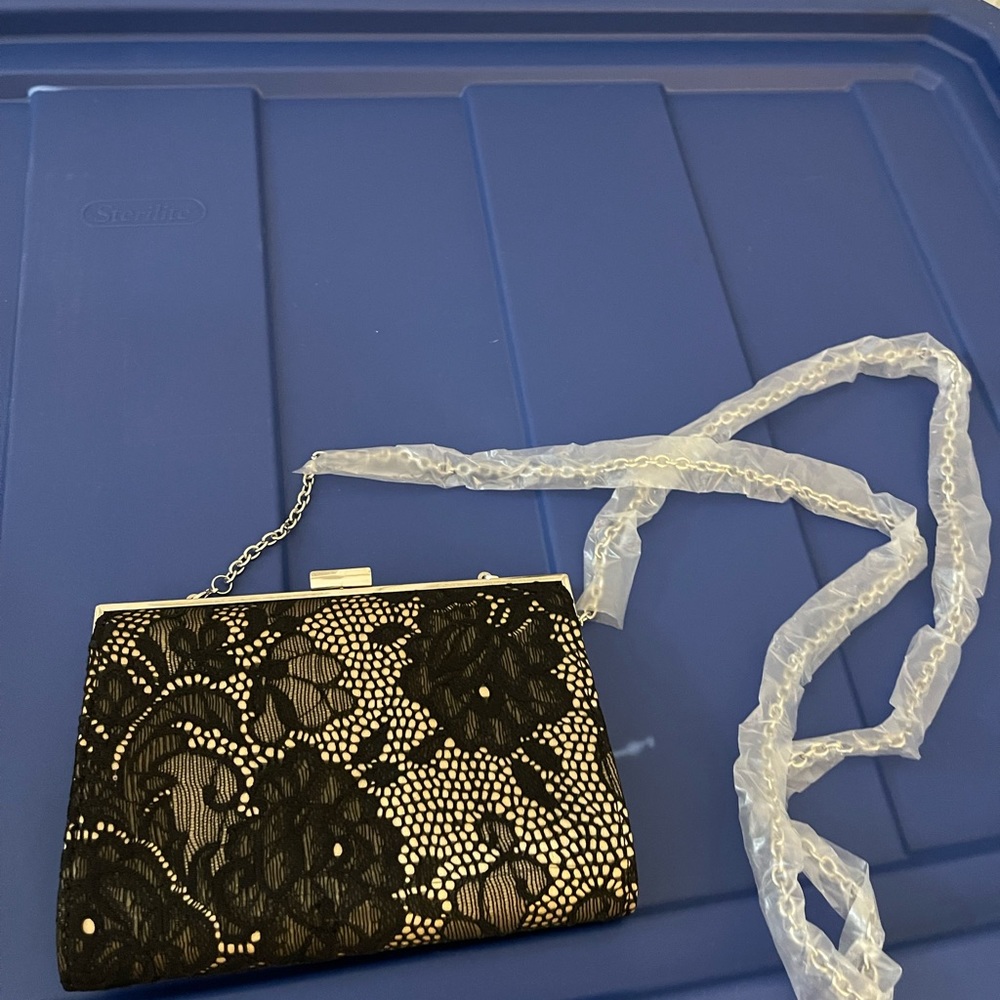 INC SMALL PARTY BAG TAUPE WITH LACE